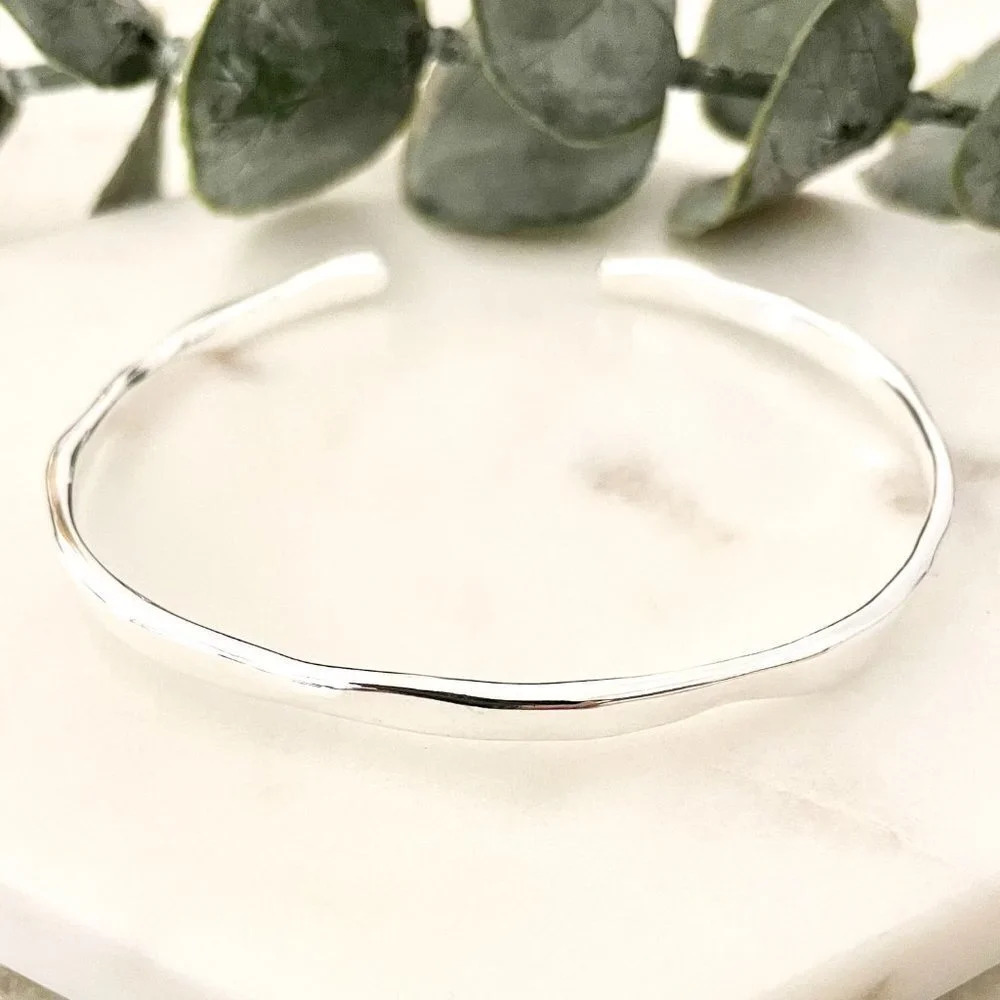 925 Sterling Silver Wavy Cuff Bracelet Dainty Bangle Bracelet, Stacking Bracelet